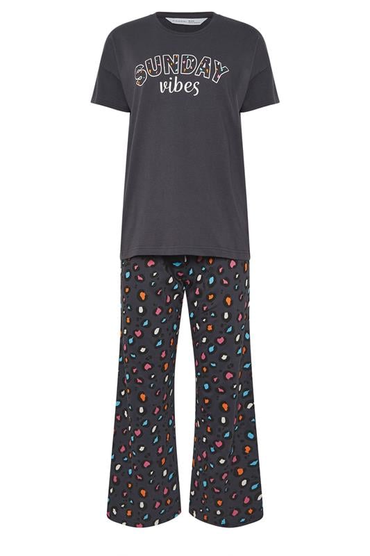PixieGirl Petite Women's Navy Blue Sunday Vibes Slogan Pyjama Set | PixieGirl 5