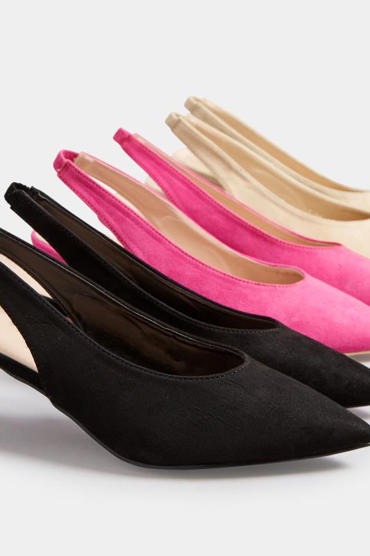 PixieGirl Black Slingback Kitten Heel Court Shoes In Standard Fit | PixieGirl 6