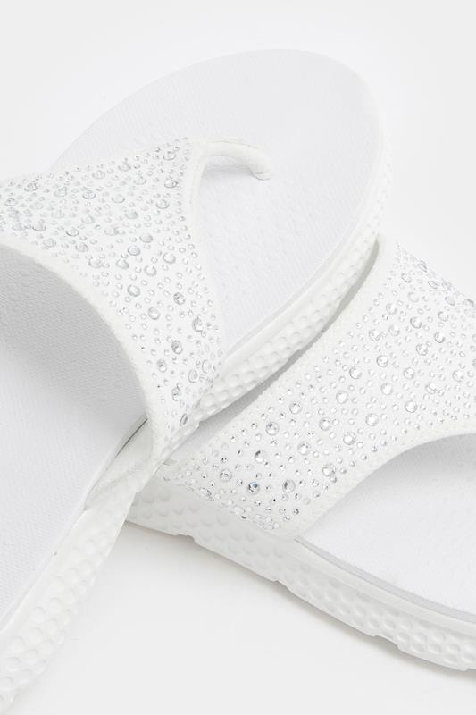 White Diamante T-Bar Sandals In Wide E Fit | Yours Clothing 5