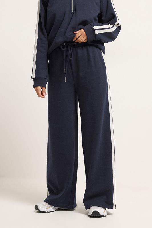 PixieGirl Petite Women's Set Navy Blue Stripe Cotton Sweatshirt & Wide Leg Joggers | PixieGirl 6