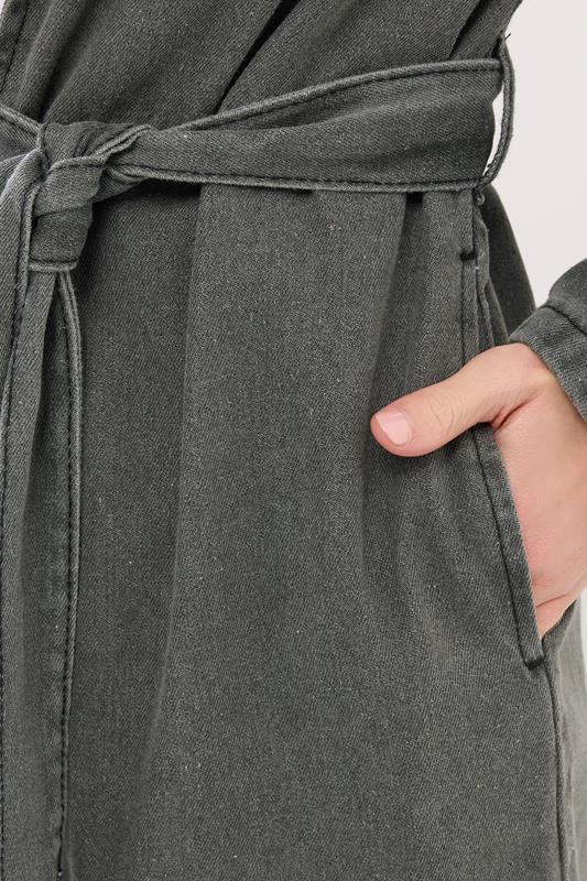 PixieGirl Petite Women's Grey Wash Denim Longline Trench Coat | PixieGirl 5