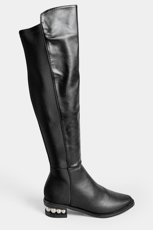 PixieGirl Black Over The Knee Pearl Boots In Standard Fit | PixieGirl 3