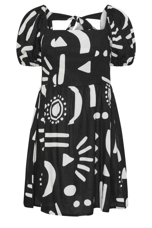 PixieGirl Petite Womens Black Abstract Print Linen Mini Dress | PixieGirl 6
