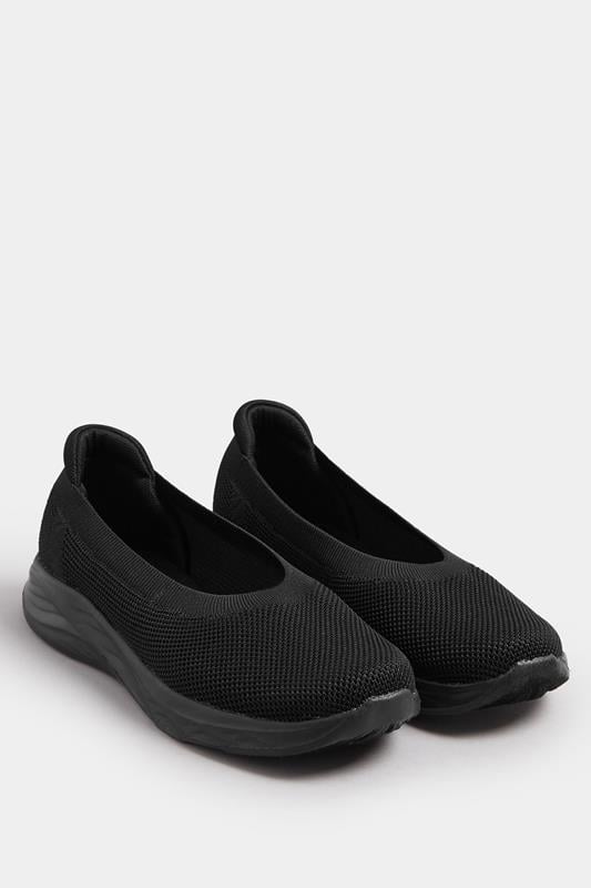 Plus Size  Yours Black Slip On Knit Trainers In Extra Wide EEE Fit