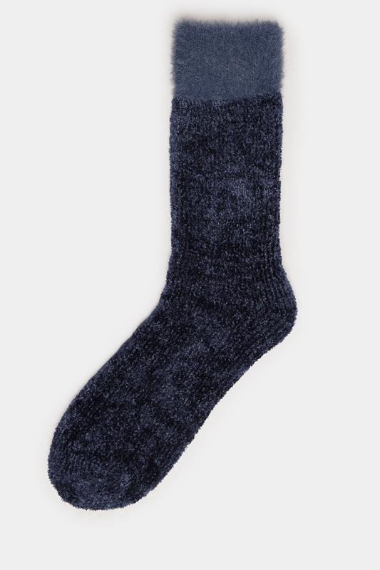 2 PACK Pink & Blue Chenille Ankle Bed Socks | Yours Clothing 7