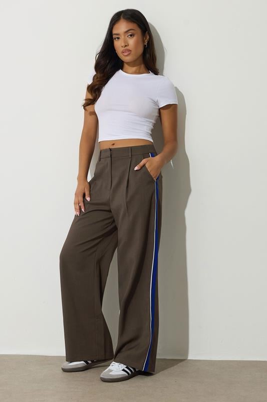 Petite  PixieGirl Petite Chocolate Brown Striped Formal Trousers