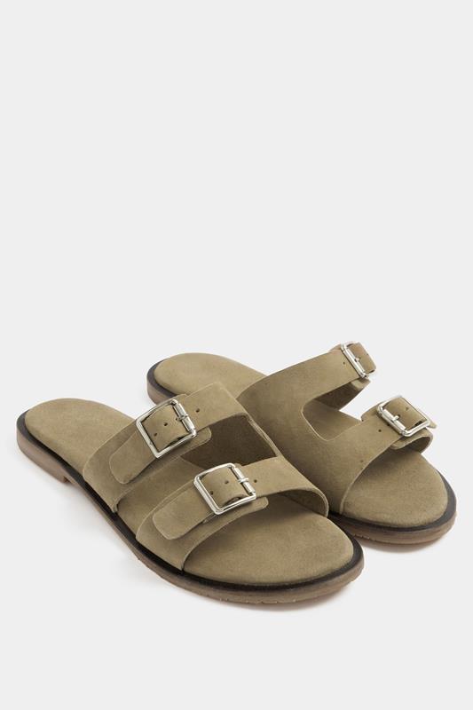  Yours Taupe Brown Double Buckle Footed Mule In Extra Wide EEE Fit