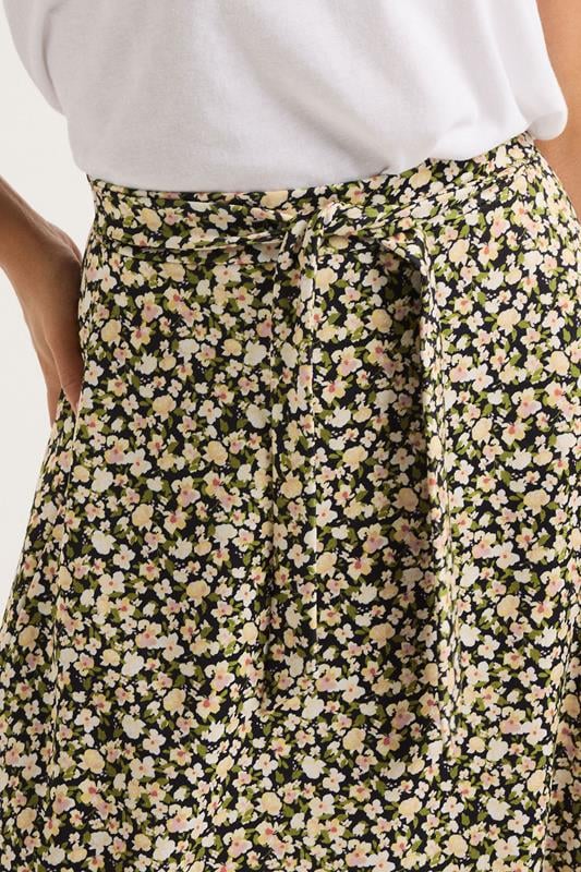PixieGirl Petite Women's Black Floral Belt Tie Midi Skirt | PixieGirl 4