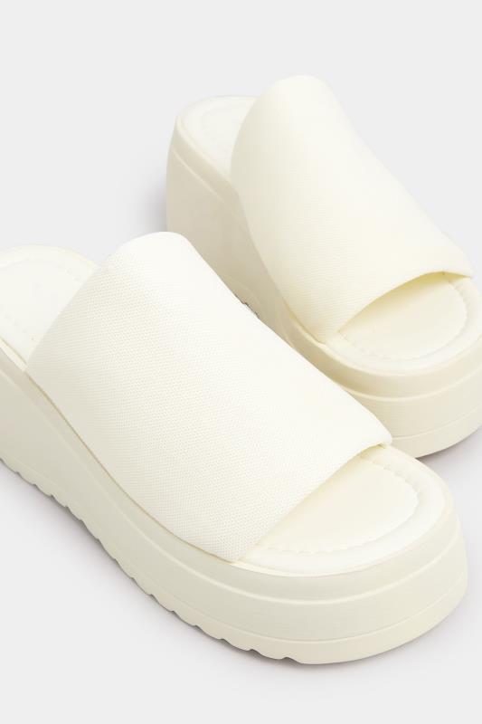 PixieGirl White Wedge Platform Mule Sandals In Standard Fit | PixieGirl 5