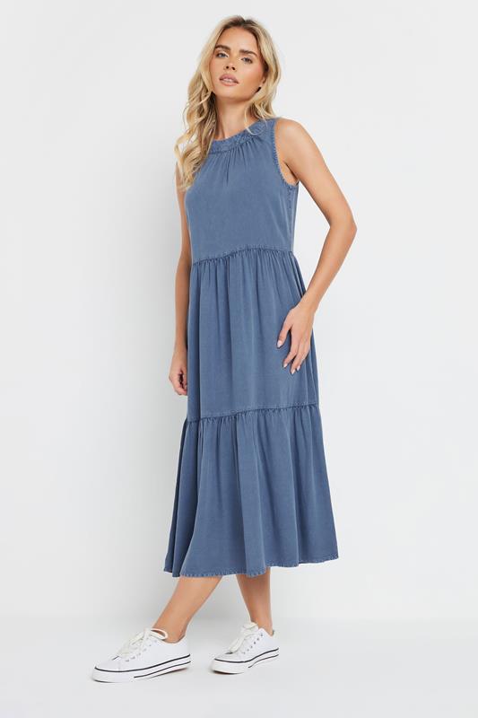  M&Co Petite Blue Tiered Midaxi Dress