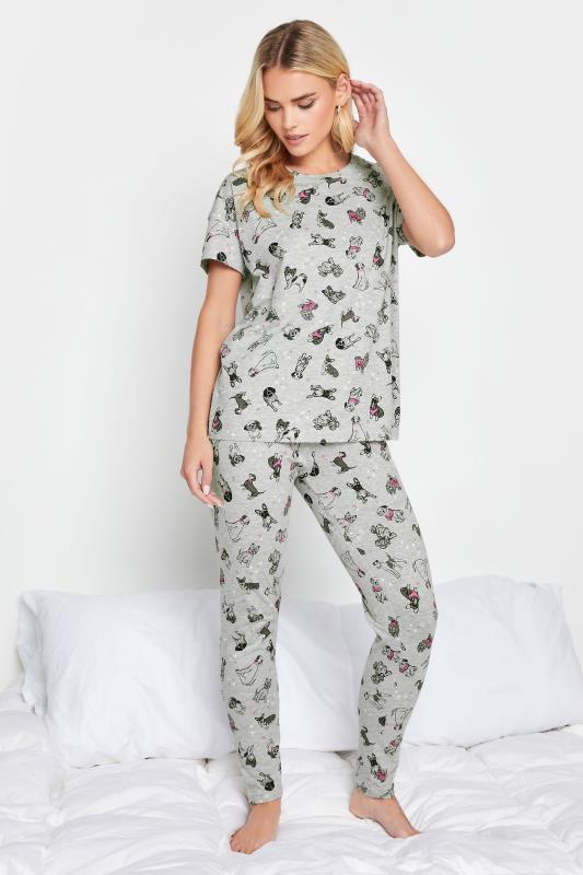 PixieGirl Petite Grey Dog Print Pyjama Set | PixieGirl  1