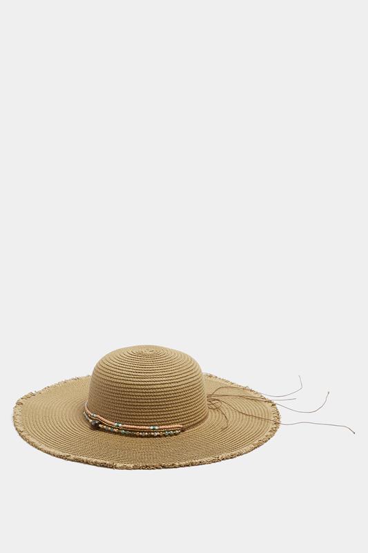  Yours Brown Bead Detail Straw Hat
