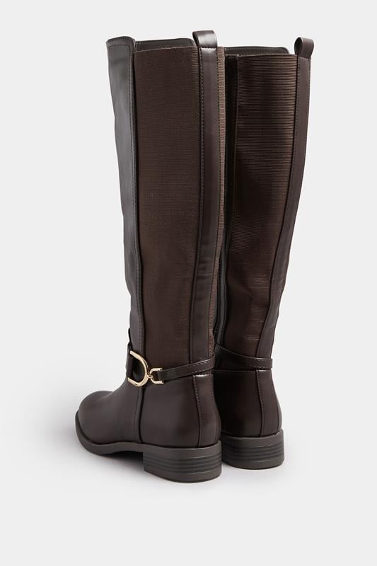 Tan Brown Buckle Stretch Back Knee High Boots In Standard Fit | Yours Clothing 3
