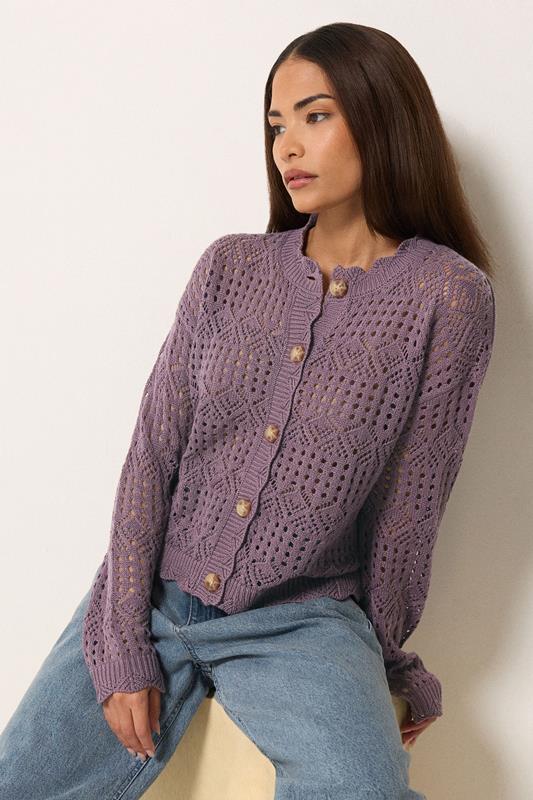 PixieGirl Petite Plum Purple Crochet Button Cardigan