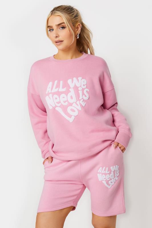 Pink 'All We Need Is Love' Slogan Jogger Shorts | PixieGirl 1