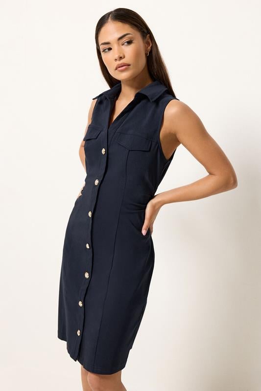 PixieGirl Petite Navy Blue Ruched Shirt Mini Dress