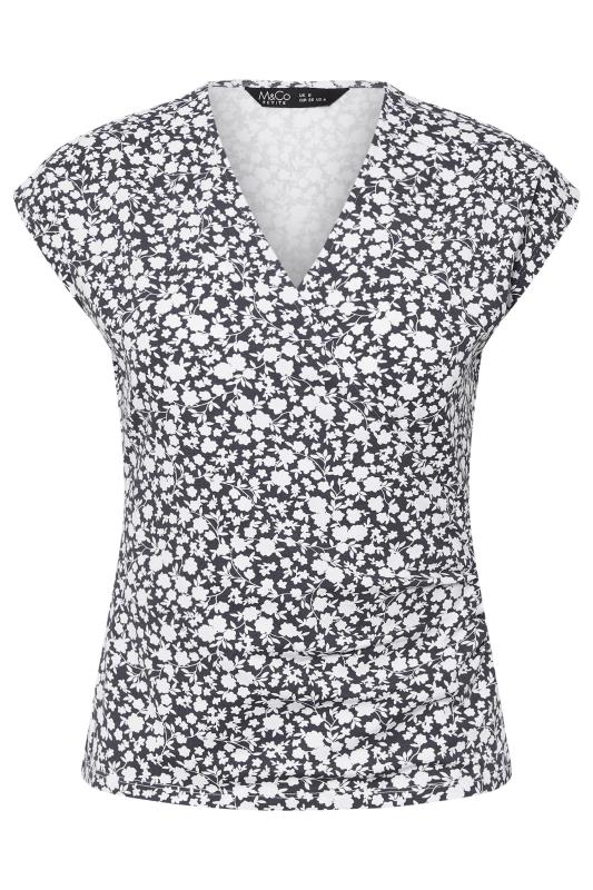 M&Co Petite Navy Blue Floral Print Wrap Top | M&Co 6
