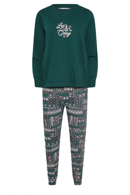 PixieGirl Petite Women's Green 'Let's Get Cosy' Snowflake Slogan Pyjama Set 5