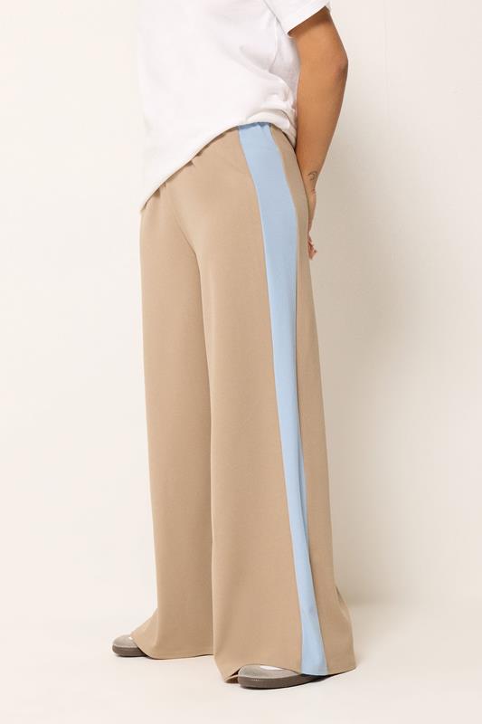 PixieGirl Petite Women's Natural Brown Side Stripe Scuba Wide Leg Trousers | PixieGirl 1
