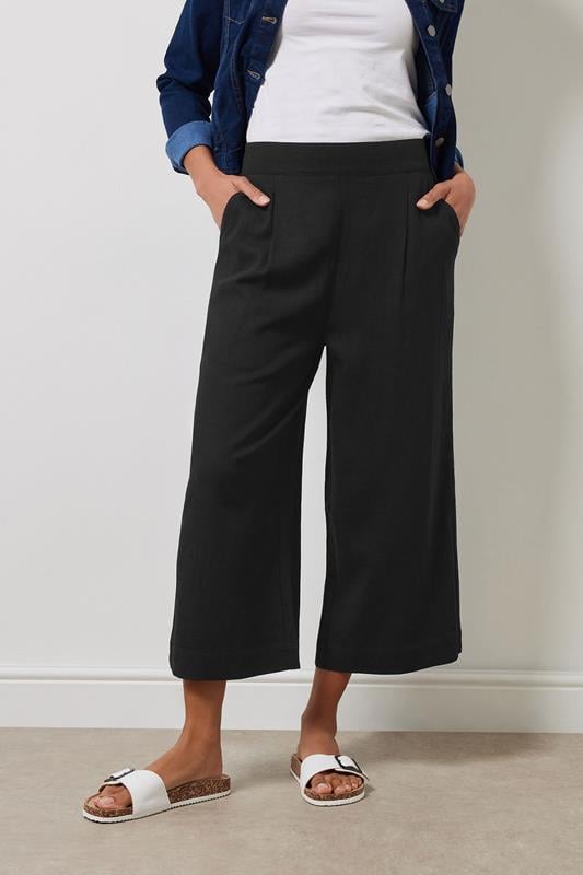  M&Co Black Cropped Wide Leg Linen Trousers
