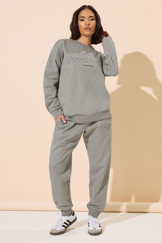 PixieGirl Petite Women's Grey 'Stockholm' Slogan Embossed Sweatshirt | PixieGirl 4