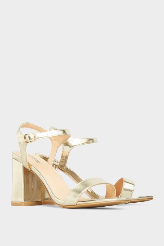 LIMITED COLLECTION Gold Block Heeled Sandal In Wide E Fit & Extra Wide EEE Fit | Yours Clothing 2