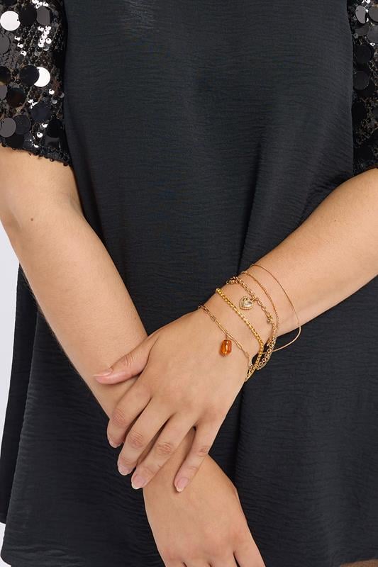 5 PACK Gold Heart Chain Bracelet