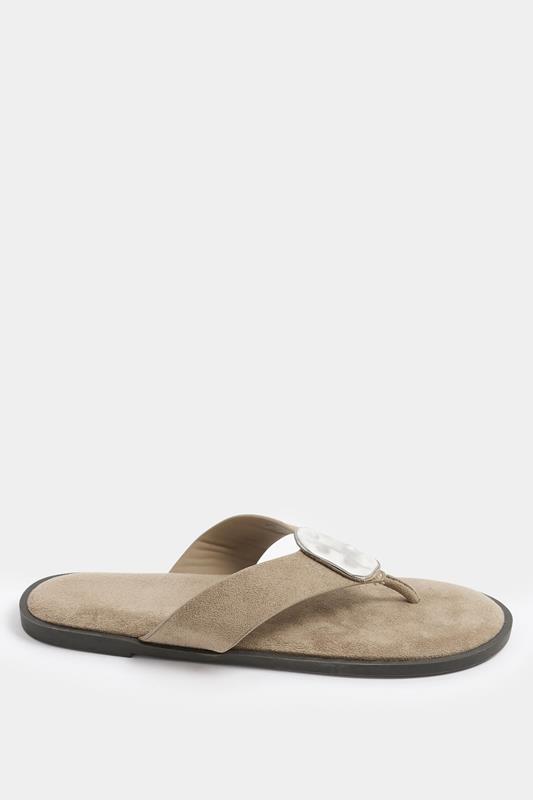 Natural Brown Hammered Disk Sandals In Extra Wide EEE Fit | Yours Clothing 2