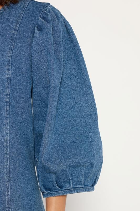 PixieGirl Petite Women's Mid Blue Puff Sleeve Midi Dress | PixieGirl 6