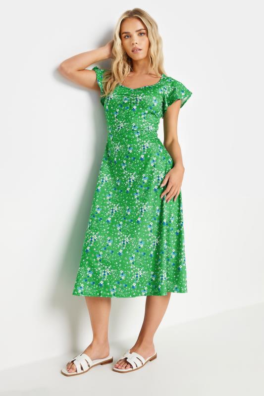 PixieGirl Petite Women's Green Ditsy Floral Print Midi Dress | PixieGirl 2