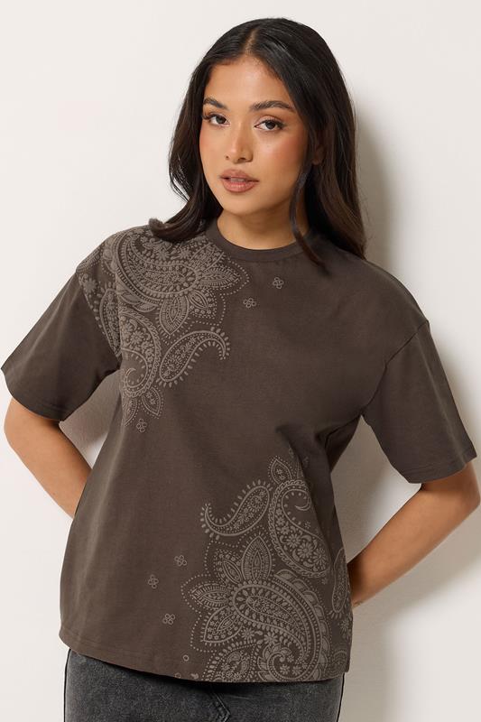  PixieGirl Petite Chocolate Brown Paisley Cotton T-Shirt