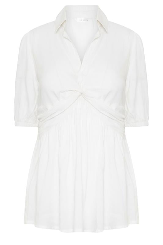PixieGirl Petite Women's White Woven Twist Front Top | PixieGirl 5