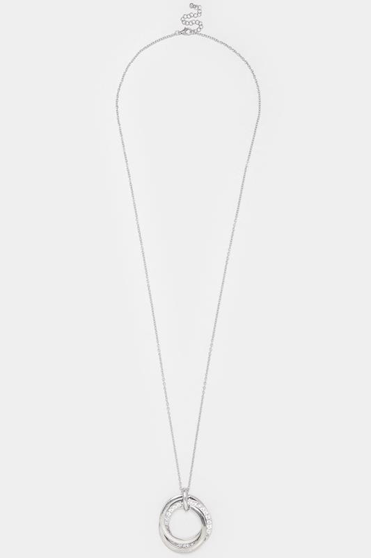 Silver Tone Long Diamante Circle Necklace | Yours Clothing 2