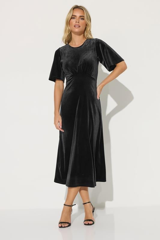 PixieGirl Petite Women's Black Velour Empire Midi Dress | PixieGirl 2
