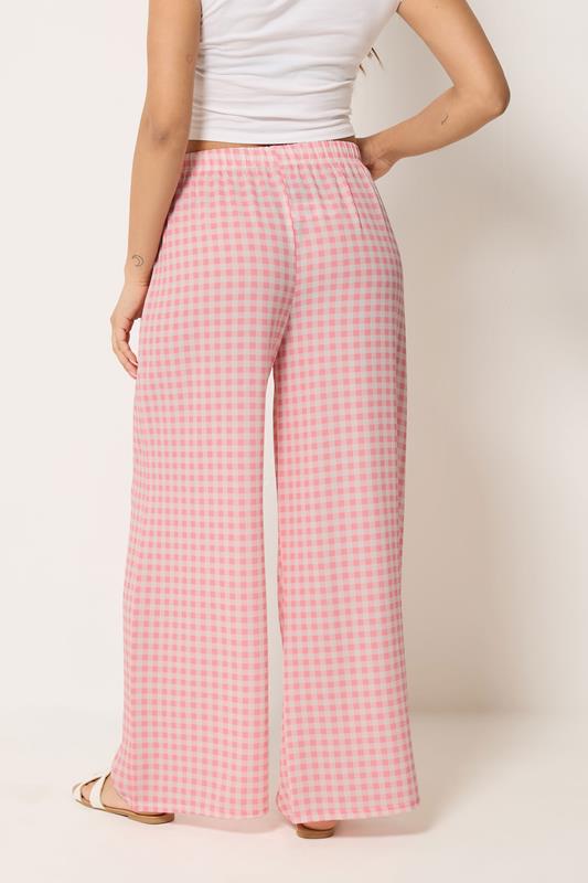 PixieGirl Petite Women's Pink Gingham Wide Leg Trousers | PixieGirl 2