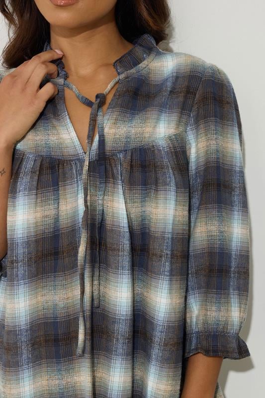PixieGirl Petite Women's Blue Brushed Check Tie Smock Dress | PixieGirl 4