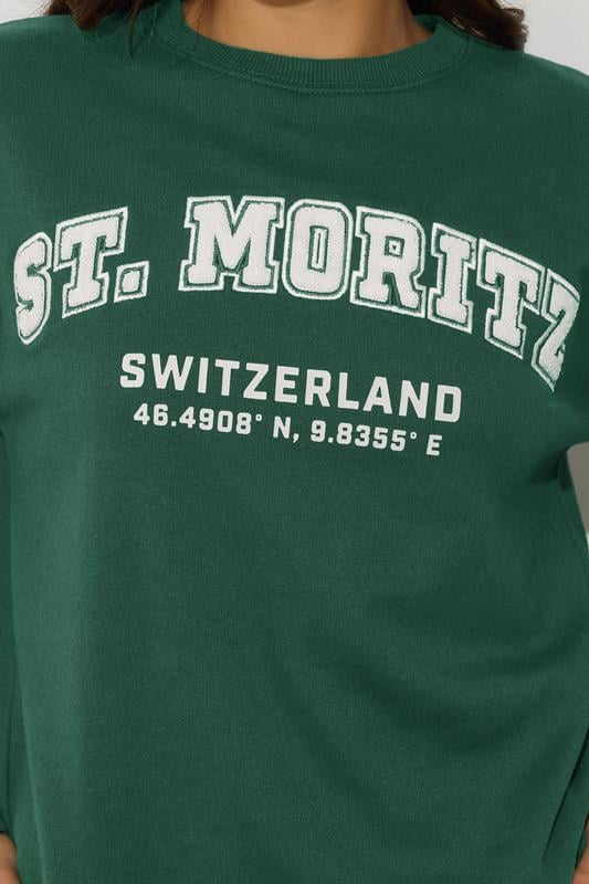 PixieGirl Petite Women's Green St Moritz Slogan Sweatshirt | PixieGirl 5