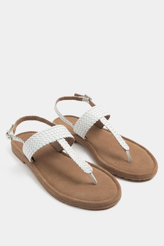  Yours White Woven Toe Post Sandals In Extra EEE Wide Fit
