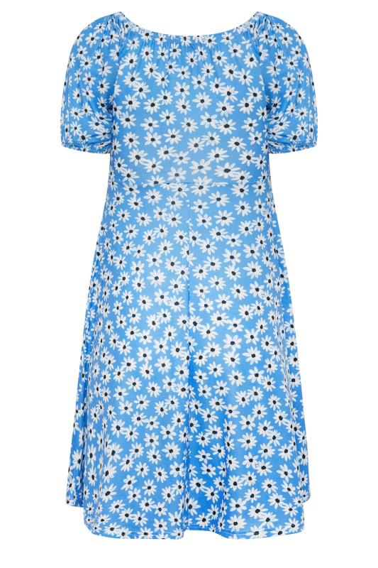 Petite Blue Daisy Print Ruched Front Dress | PixieGirl 7