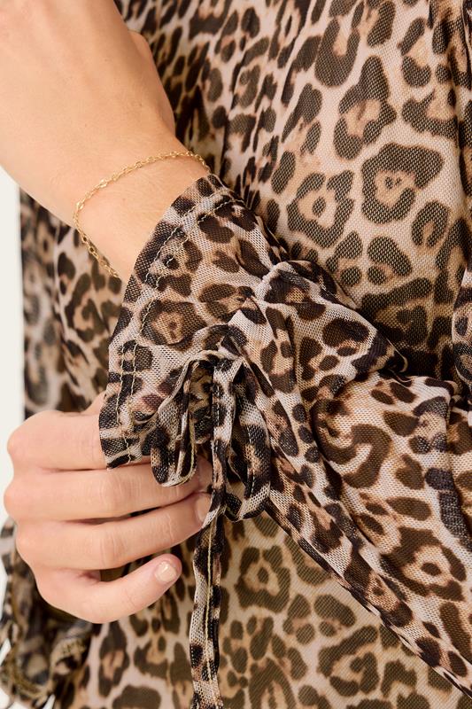 PixieGirl Petite Women's Beige Brown Leopard Print Mesh Tiered Dress | PixieGirl 4