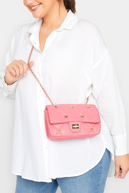  Yours Pink Studded Quilted Chain Bag
