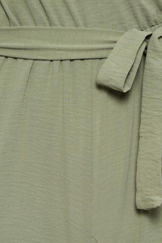 Petite Khaki Green Crepe Belted Wrap Jumpsuit | PixieGirl  5