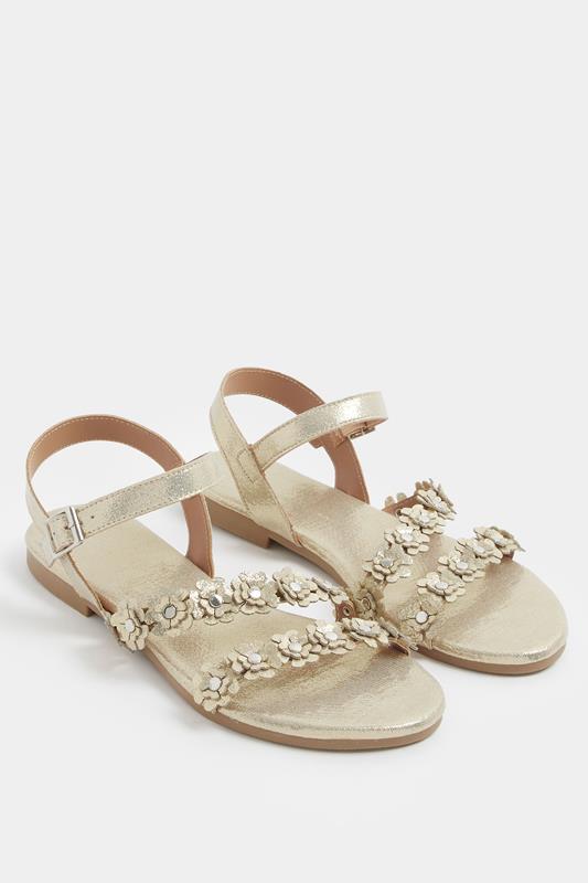 Gold Ditsy Floral Sandals In Wide E Fit | Yours Clothing 1
