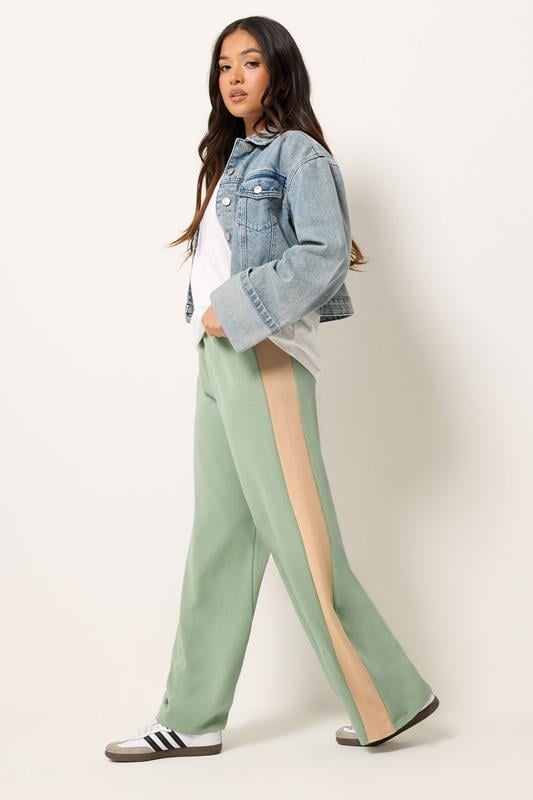  PixieGirl Petite Sage Green Side Stripe Scuba Wide Leg Trousers