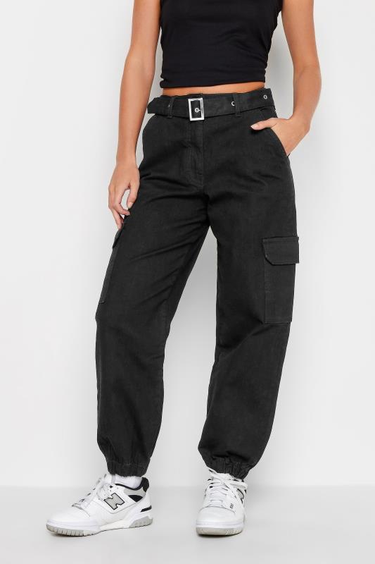 Petite Black Belted Cargo Jeans | PixieGirl  1