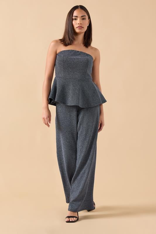 Petite  PixieGirl Petite Black Sparkle Wide Leg Trouser