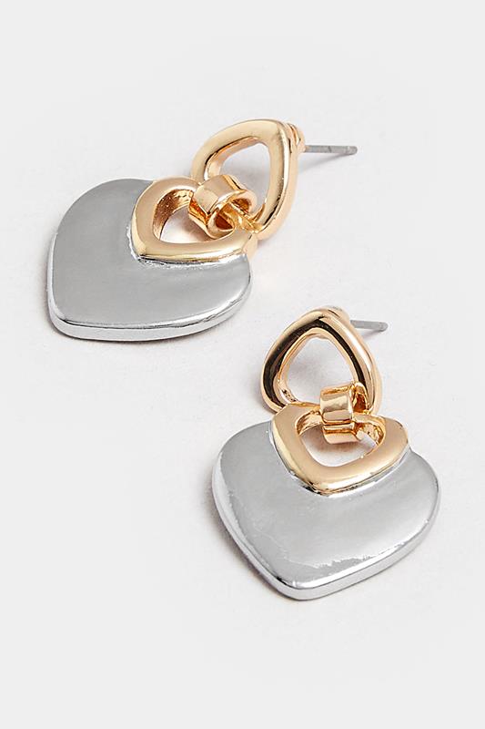 Two Tone Gold & Silver Heart Drop Earrings | Yours Clothing 3