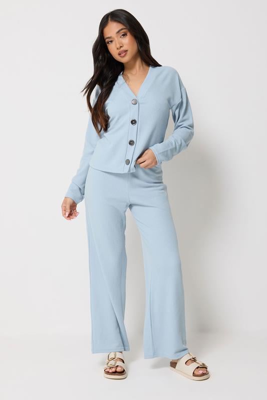 PixieGirl Petite Set Light Blue Ribbed Top & Trousers