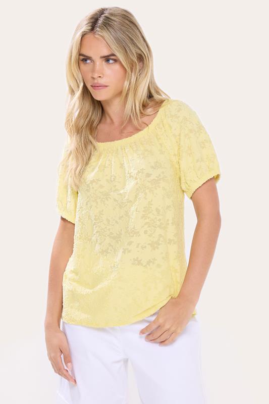  M&Co Petite Yellow Burnout Floral Bardot Top