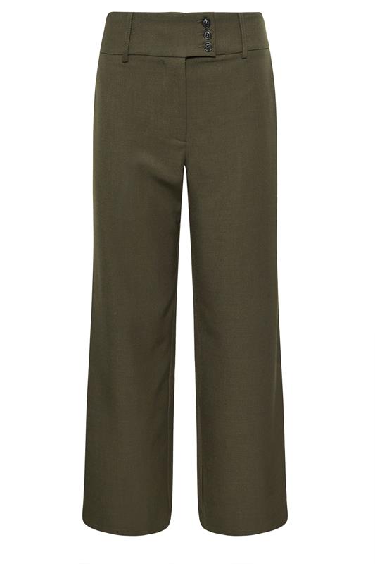 Petite  PixieGirl Petite Olive Green Button Tab Detail Wide Leg Trousers
